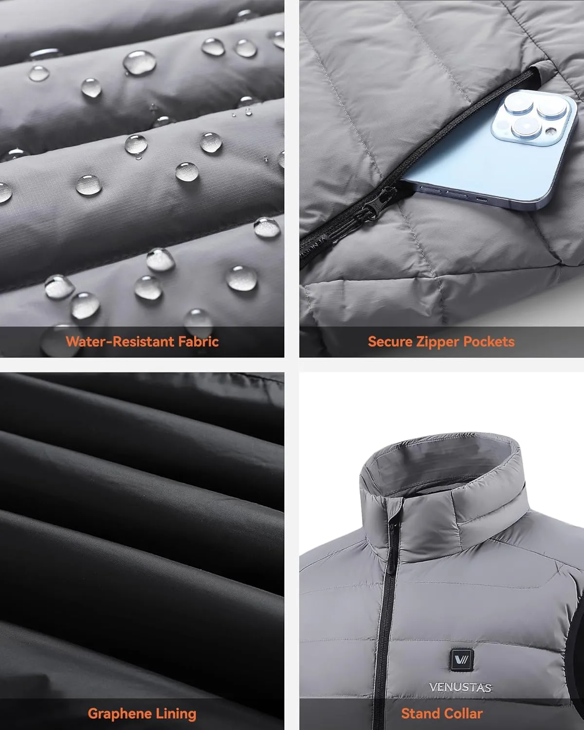 Venustas Men's Recycled Heated Down Vest with Battery Pack, Lightweight Electric Heating Puffer Vest for Hiking, Skiing