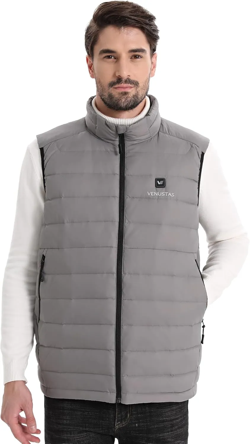 Venustas Men's Recycled Heated Down Vest with Battery Pack, Lightweight Electric Heating Puffer Vest for Hiking, Skiing