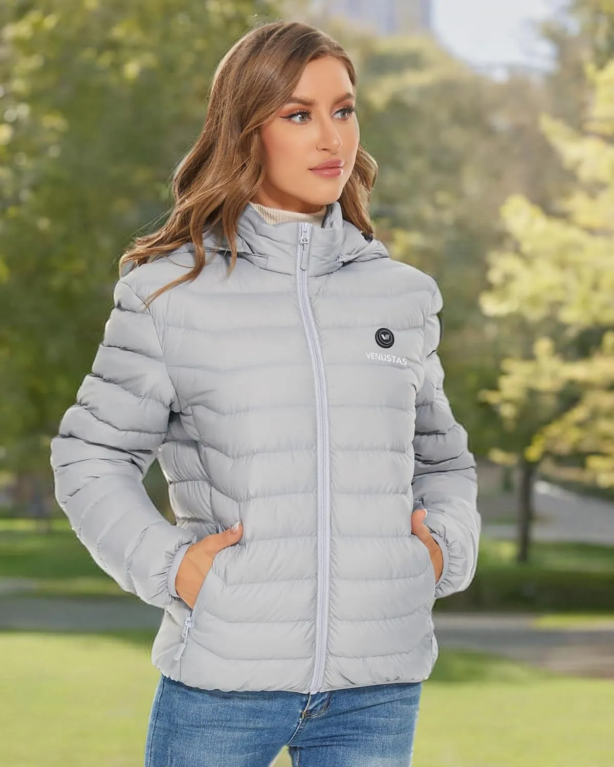 Venustas Unisex Heated Jacket with Battery, Heated Coat for Women and Men with Detachable Hood
