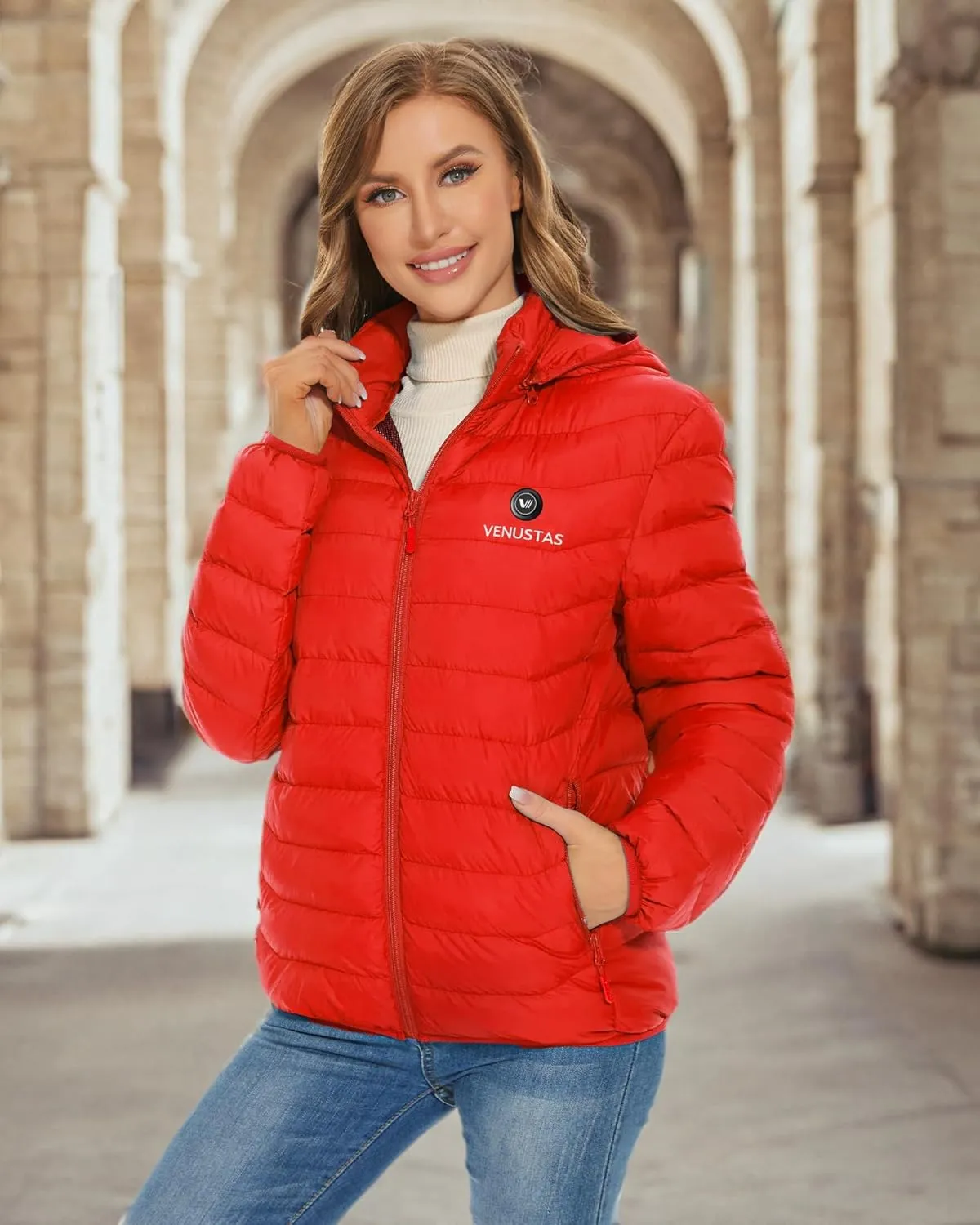 Venustas Unisex Heated Jacket with Battery, Heated Coat for Women and Men with Detachable Hood