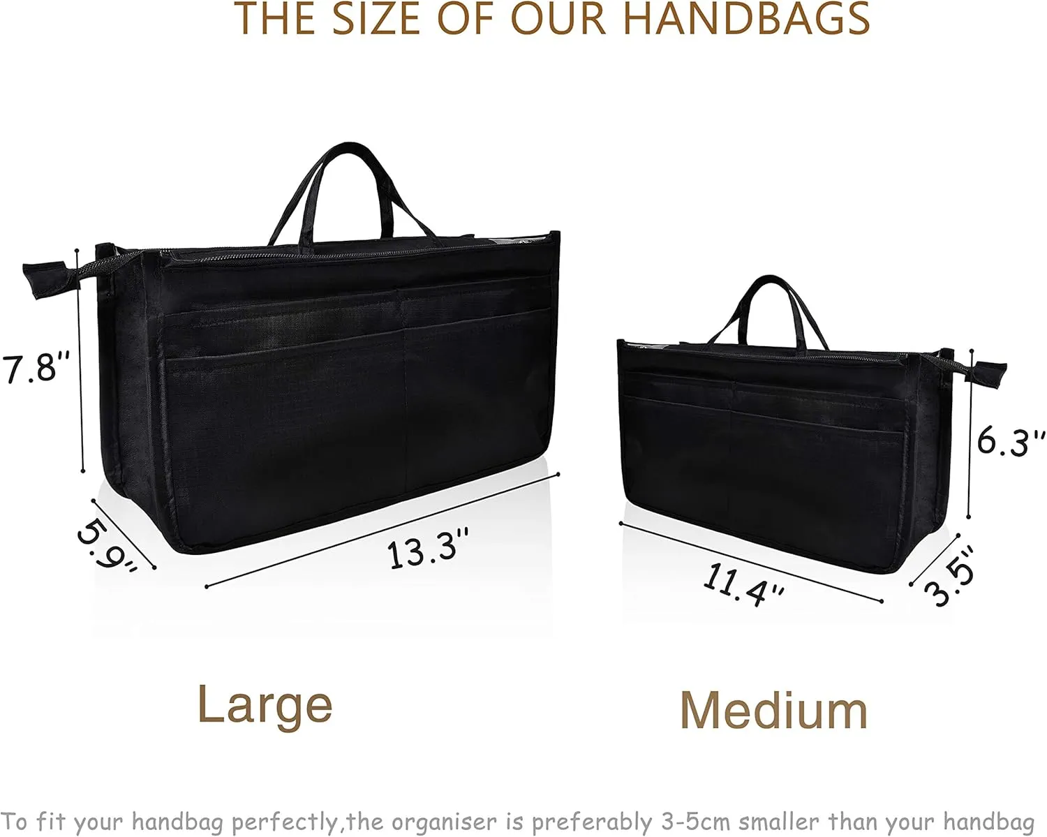 Vercord Patterned Purse Handbag Tote Pocketbook Bag Organizer Insert with Zipper Handle for Women Large Black