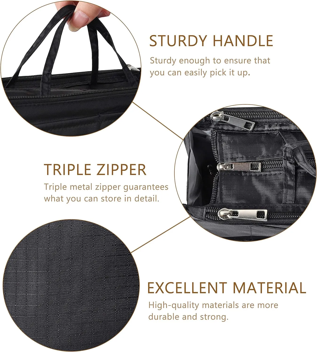 Vercord Patterned Purse Handbag Tote Pocketbook Bag Organizer Insert with Zipper Handle for Women Large Black