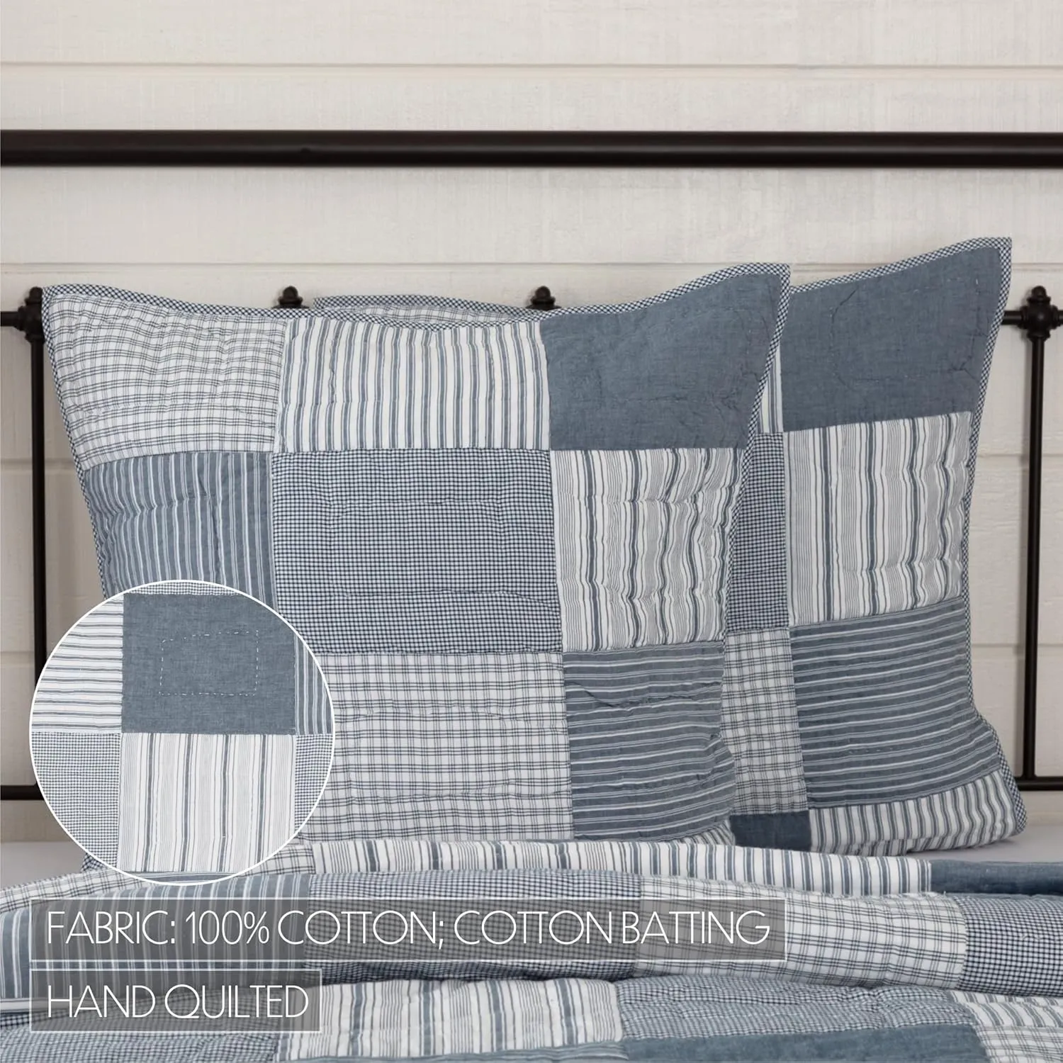 VHC Brands Sawyer Mill™ Blue Farmhouse Decorative Patchwork Hand Quilted Throw Pillow Cushion Cover Cotton Euro Sham 26x26 Bedding Accessory