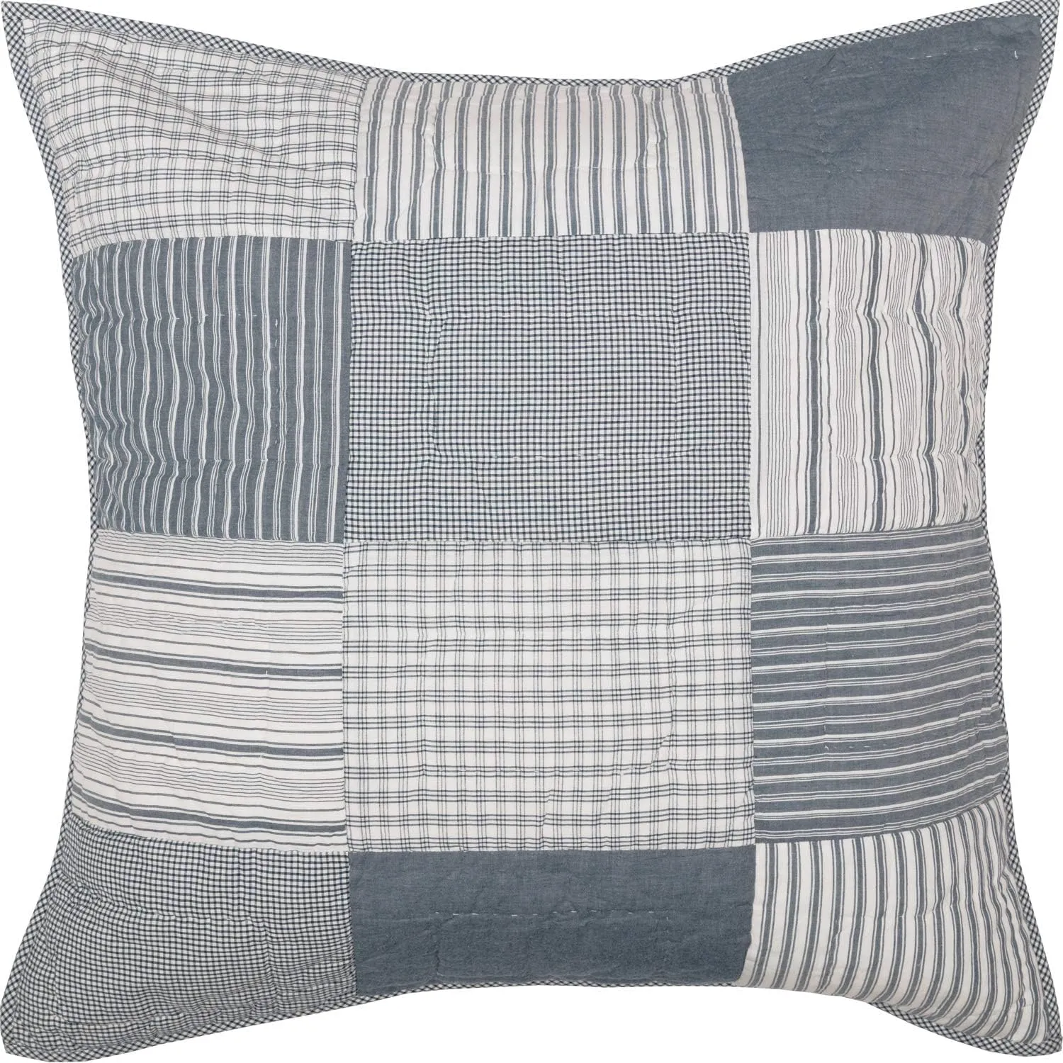 VHC Brands Sawyer Mill™ Blue Farmhouse Decorative Patchwork Hand Quilted Throw Pillow Cushion Cover Cotton Euro Sham 26x26 Bedding Accessory