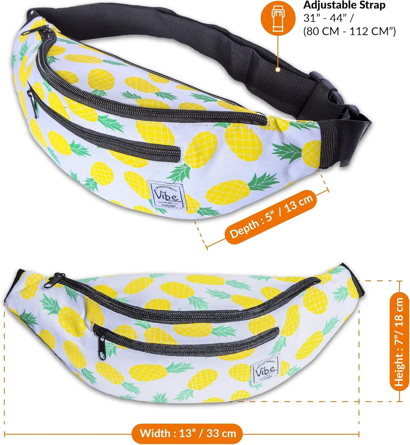 Vibe Festival Gear Fanny Pack for Men Women - Many Prints - Black Holographic Silver Gold Cute Waist Bag for Festival Rave Hiking Running Cycling