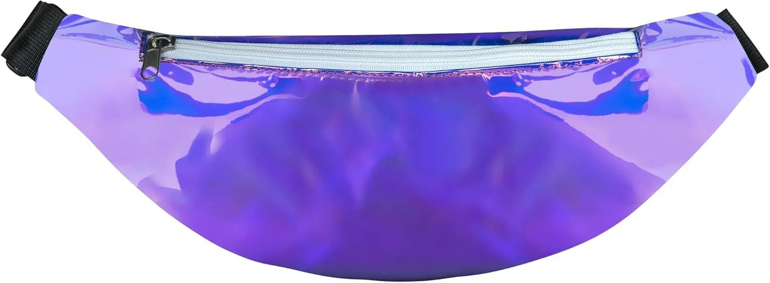 Vibe Festival Gear Fanny Pack for Men Women - Many Prints - Black Holographic Silver Gold Cute Waist Bag for Festival Rave Hiking Running Cycling