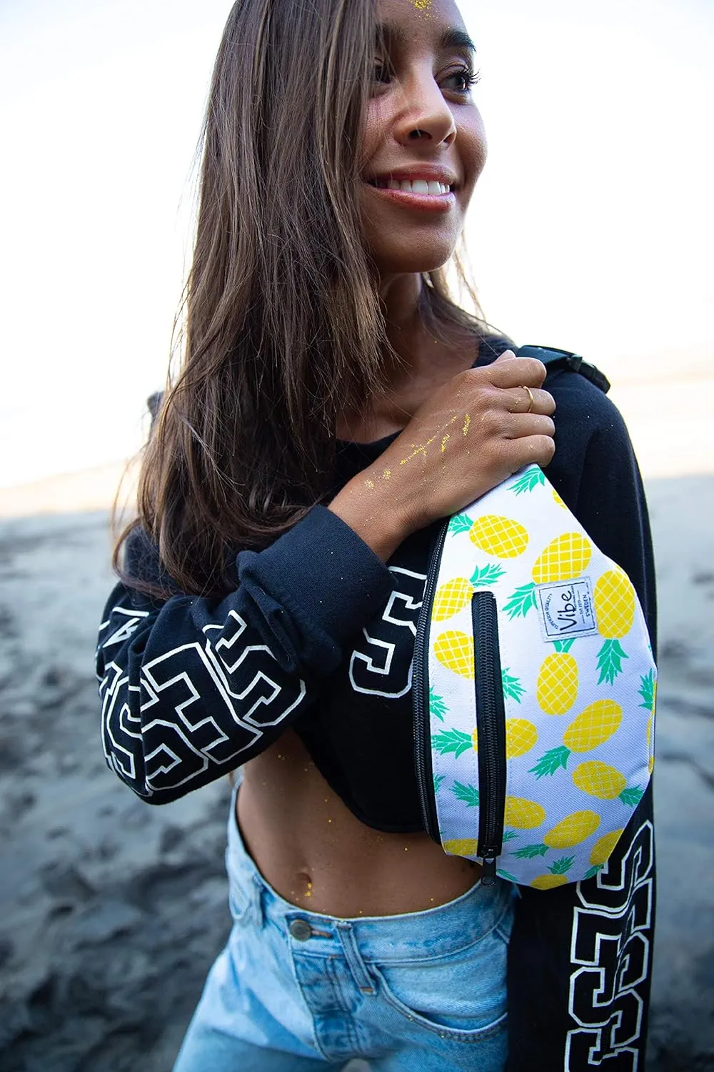 Vibe Festival Gear Fanny Pack for Men Women - Many Prints - Black Holographic Silver Gold Cute Waist Bag for Festival Rave Hiking Running Cycling