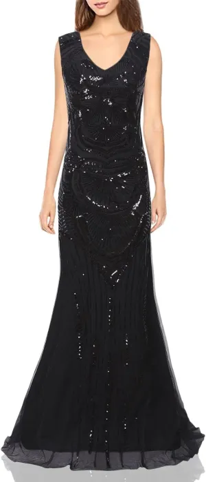 Vijiv 1920s Long Maxi Prom Gowns Sequin Mermaid Bridesmaid Formal Evening Dress