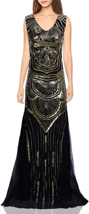 Vijiv 1920s Long Maxi Prom Gowns Sequin Mermaid Bridesmaid Formal Evening Dress