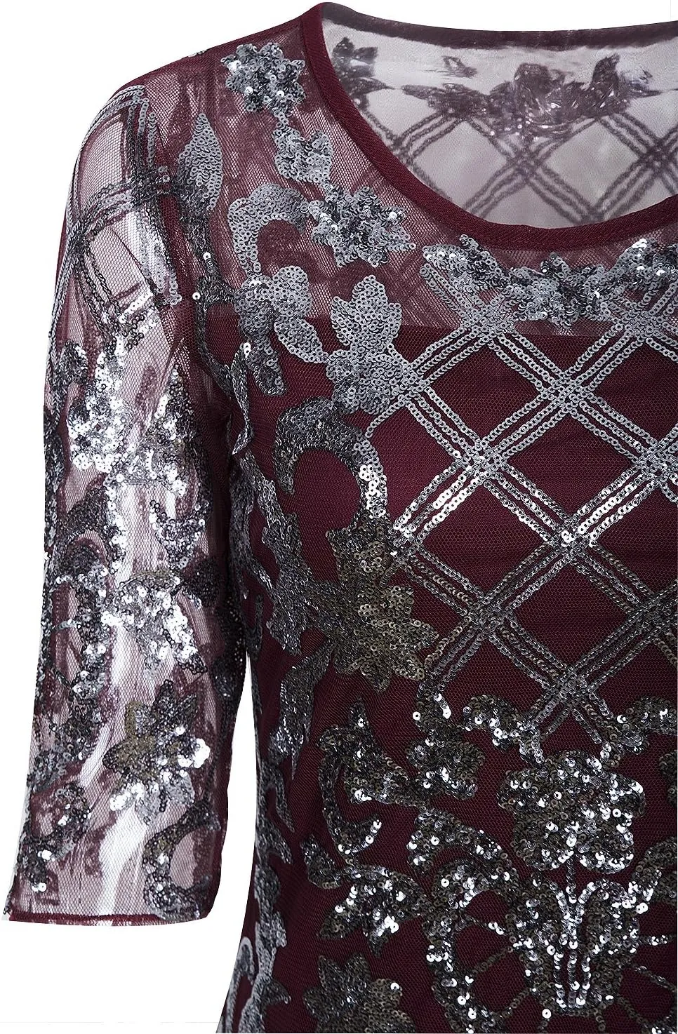 Vijiv Vintage 1920s Long Wedding Prom Dresses 2/3 Sleeve Sequin Party Evening Gown