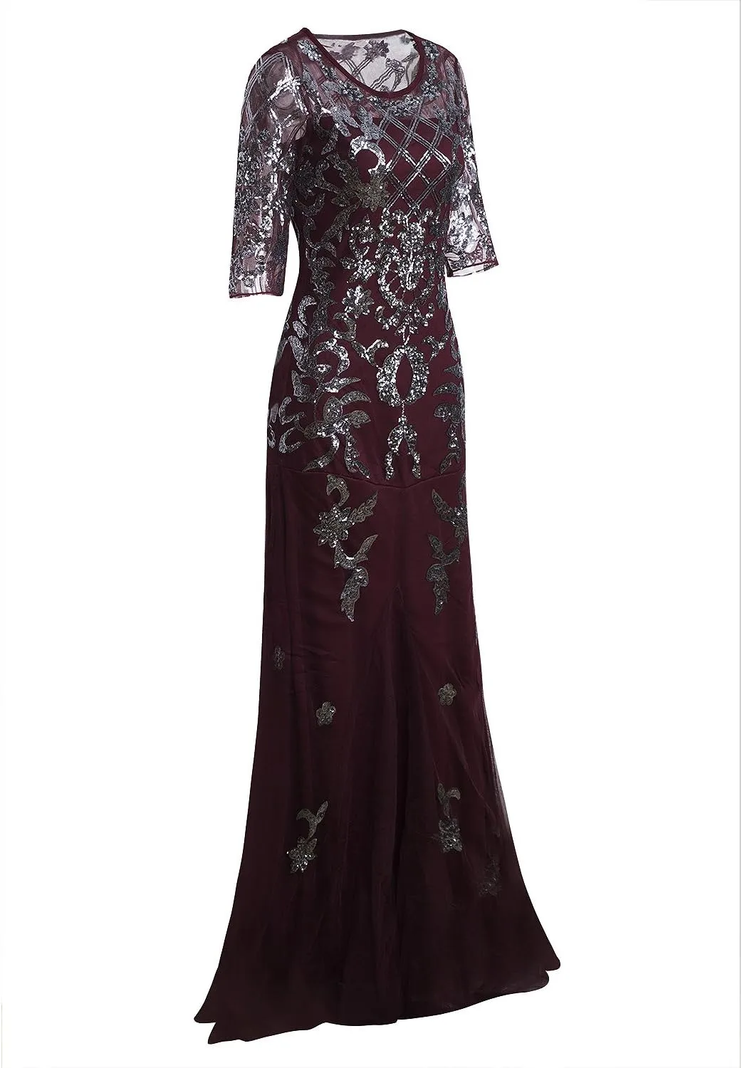 Vijiv Vintage 1920s Long Wedding Prom Dresses 2/3 Sleeve Sequin Party Evening Gown