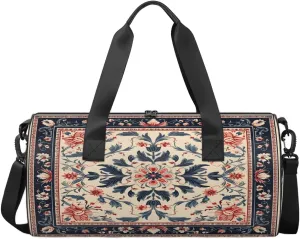 Village Pattern Flowers Travel Gym Bag Waterproof Sport Dance Bag for Women Men Portable Gymnastics Duffel Bags Canvas Tote Carry on Handbag for Workout Overnight Weekender