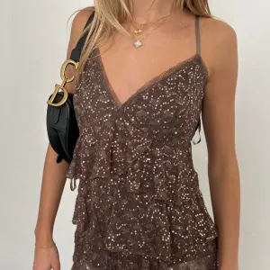 Vintage 90’s brown sequin ruffle top