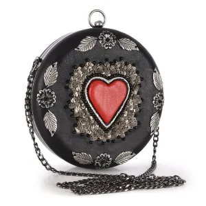 Vintage Heart Round Box Clutch