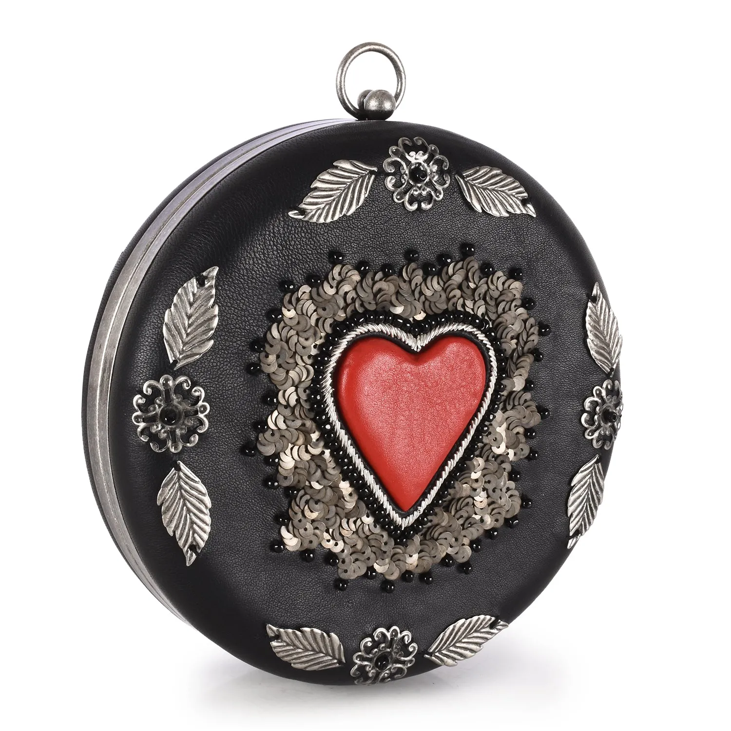 Vintage Heart Round Box Clutch