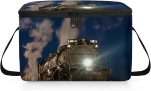 Vintage Locomotive Lunch Bag Insulated Reusable Adult Large Lunch Box with Adjustable Shoulder and Zipper Canvas Cooler Tote Bag for Office Work Picnic Outdoor
