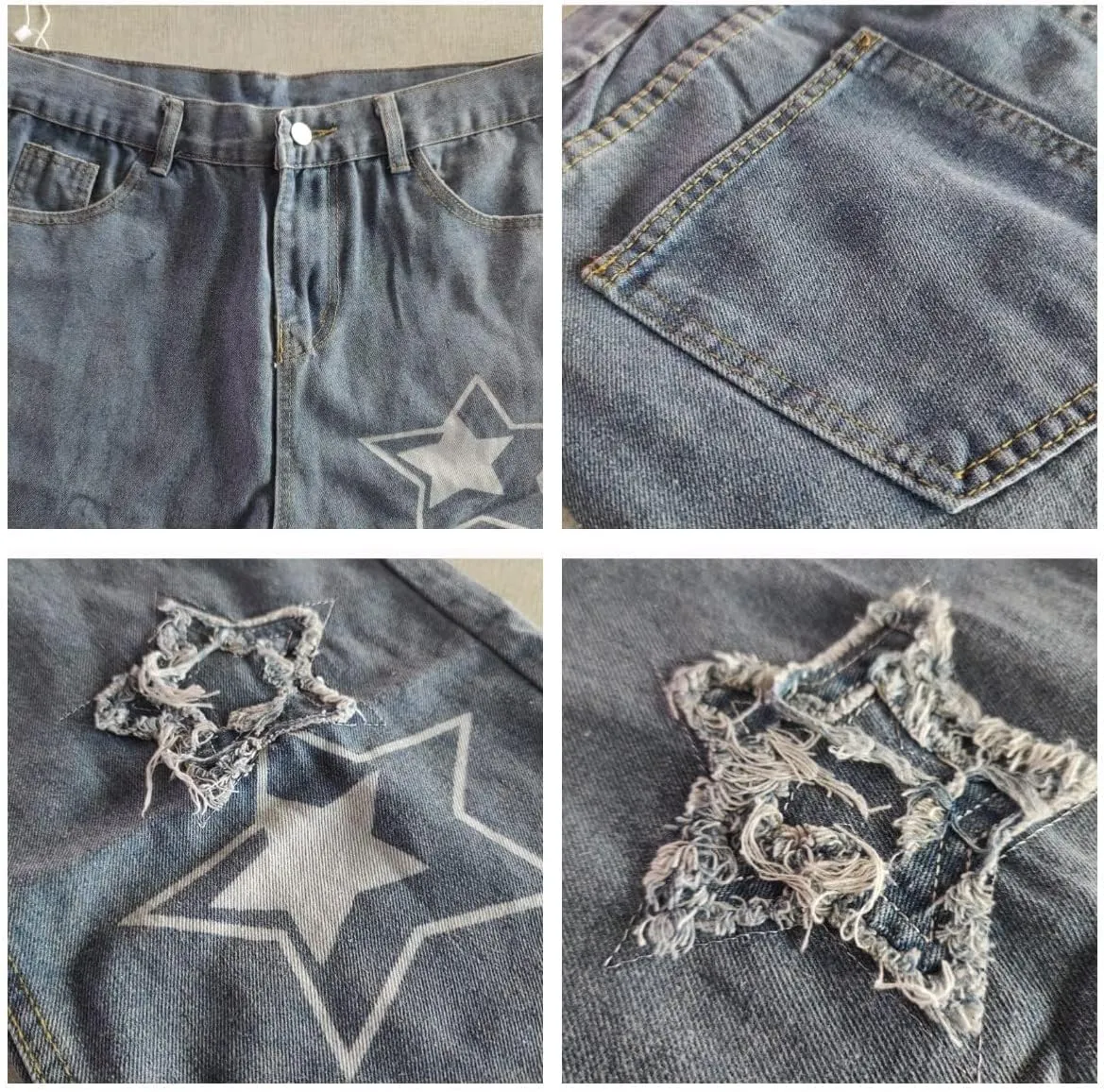 Vintage Men's Korean Denim Pants Y2K Cltohes Streetwear Printed Patchwork Male Baggy Jeans Straight Trousers