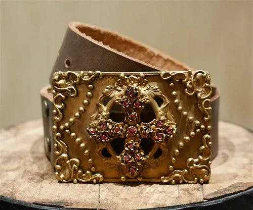 Virgin Saints & Angels Rose of Venus Gold Buckle and Brown Leather Belt