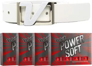 Volvik Power Soft Explosive Ball Speed Golf Balls 4 Dozen (48 Balls) Bundle with Genuine Italian Leather White Color Belt.