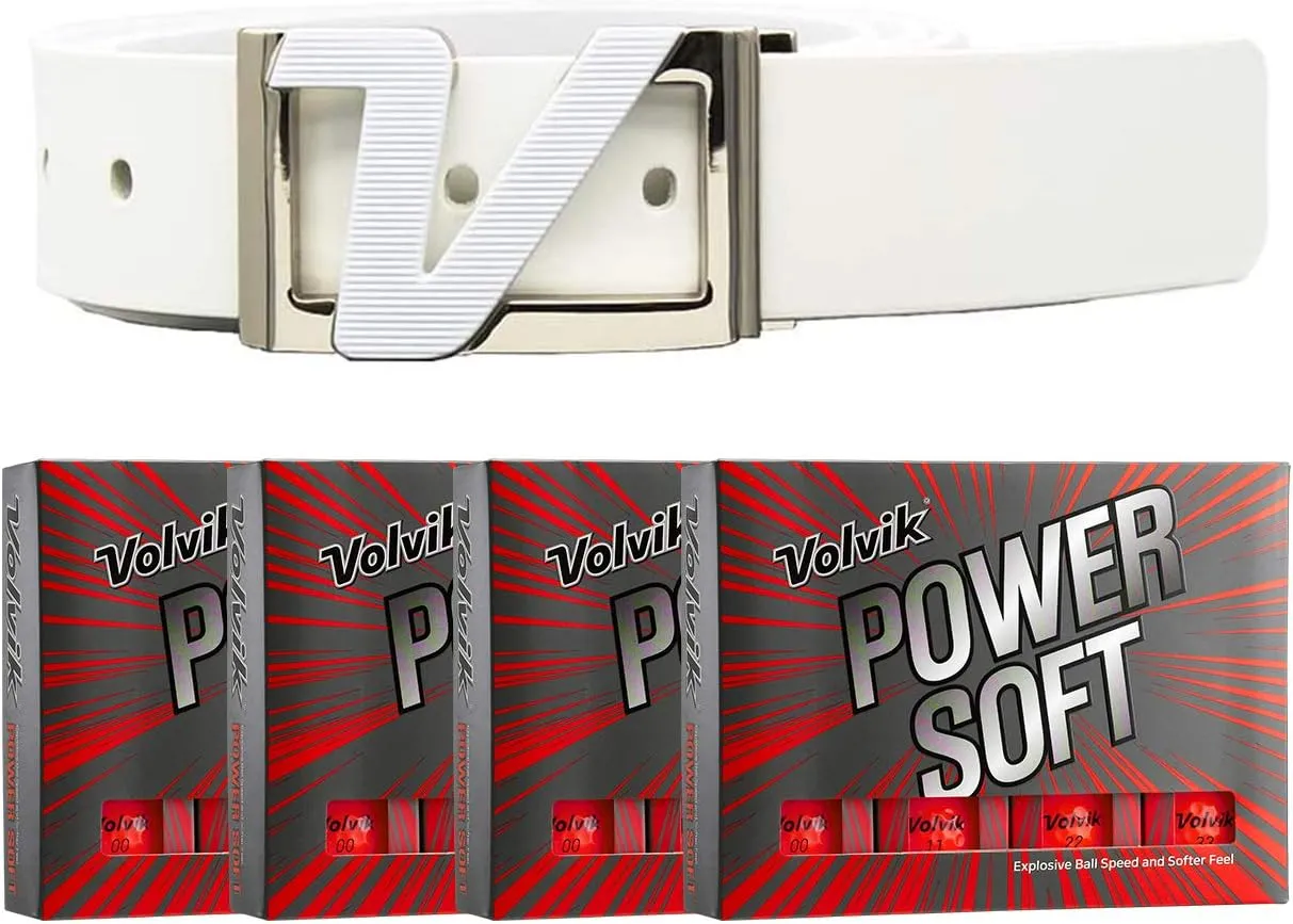 Volvik Power Soft Explosive Ball Speed Golf Balls 4 Dozen (48 Balls) Bundle with Genuine Italian Leather White Color Belt.