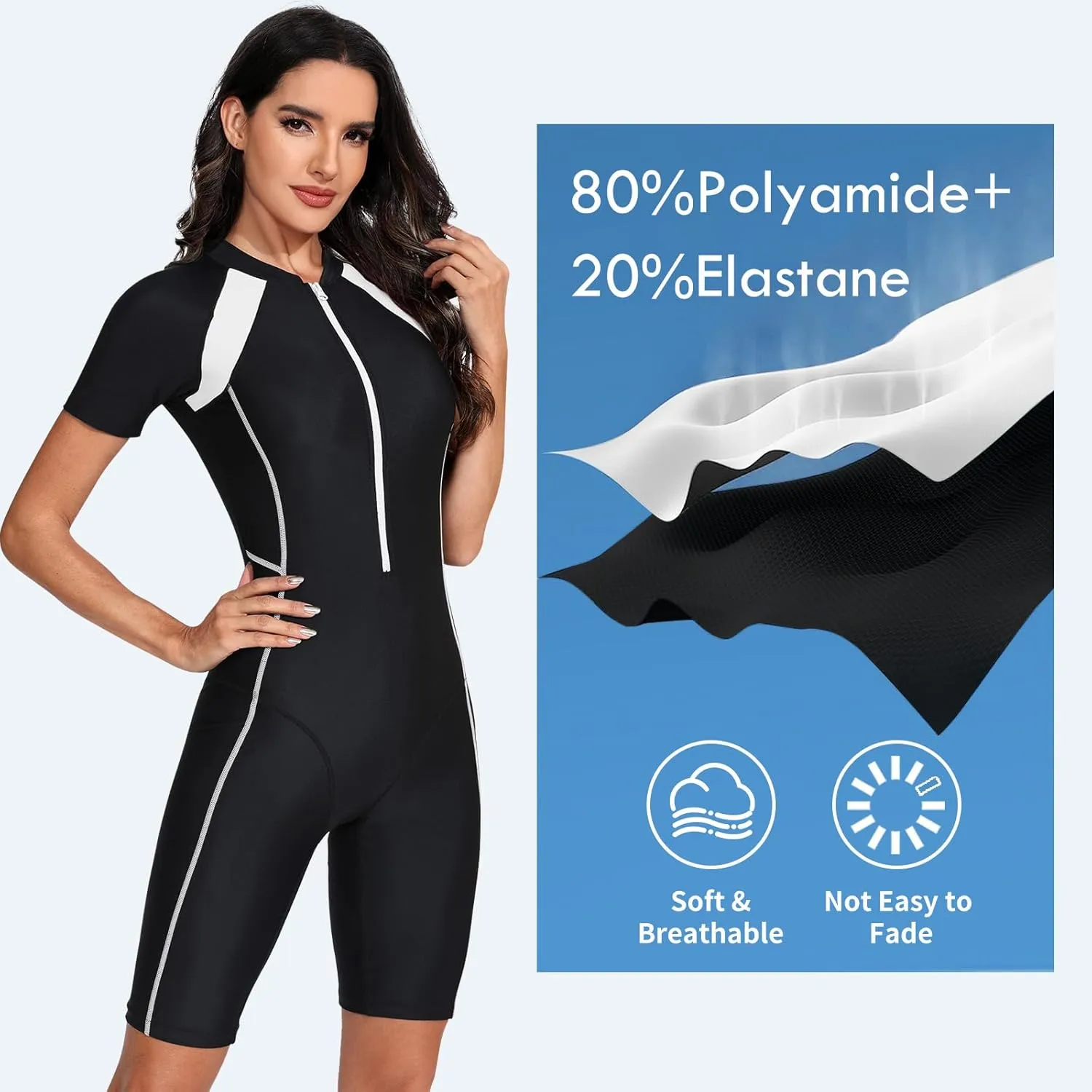 VUTRU Womens One Piece Swimsuit Short Sleeve Rash Guard Padded Bathing Suit UV Protection Front Zip Surf Wetsuit