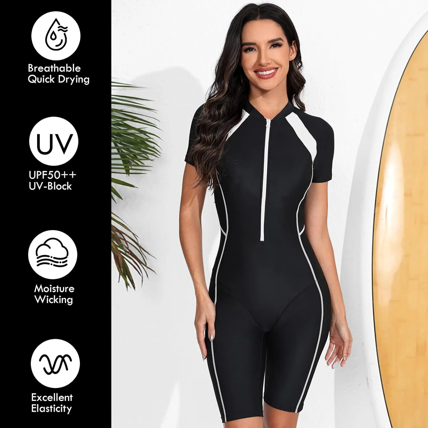 VUTRU Womens One Piece Swimsuit Short Sleeve Rash Guard Padded Bathing Suit UV Protection Front Zip Surf Wetsuit