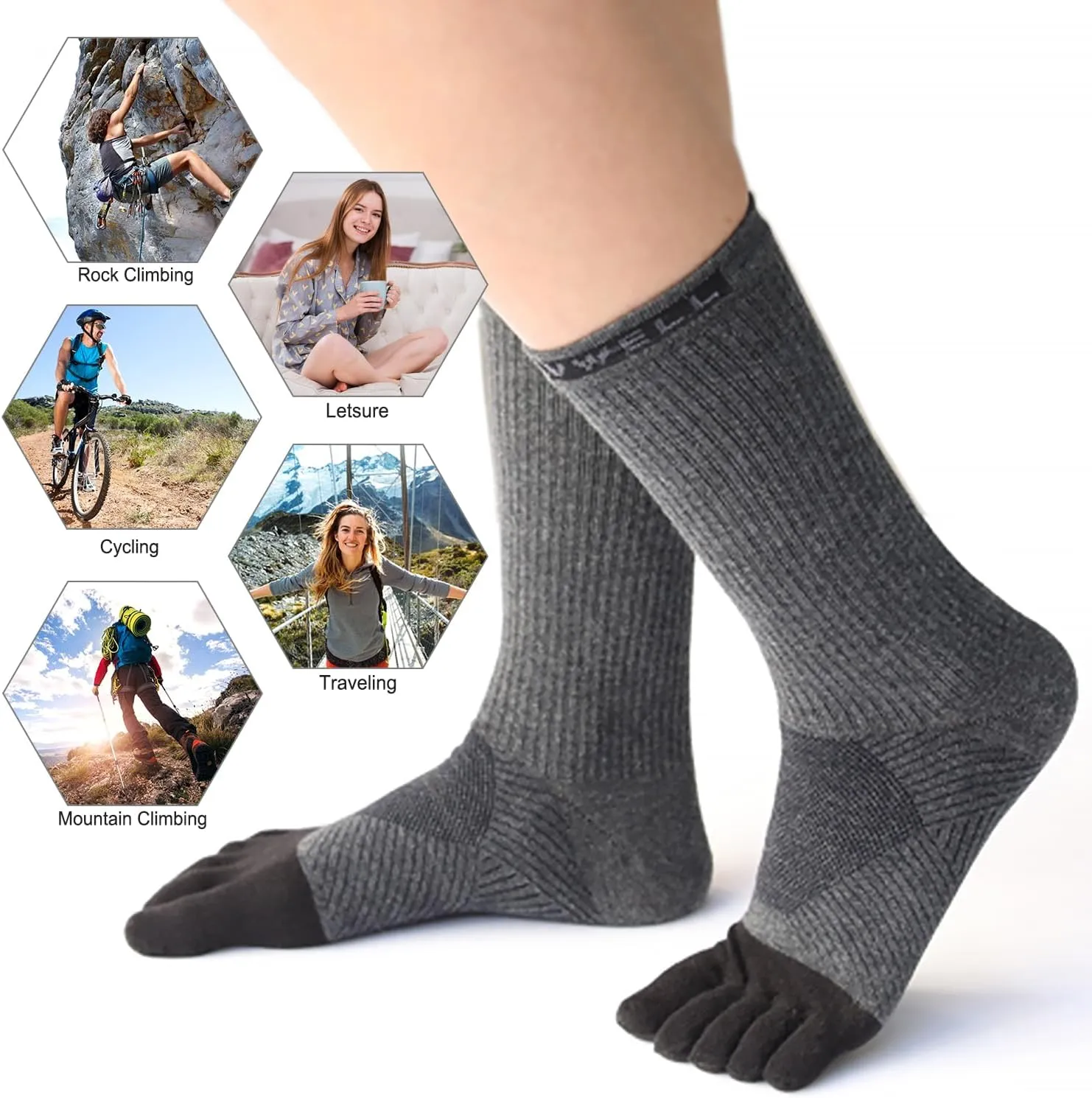 VWELL Toe Socks Cotton Athletic Running Five Finger Socks 3 Pairs,Size 7-11