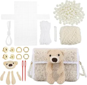 WADORN DIY Knitting Crochet Bag Kit, Women Handmade Woolen Yarn Bag Making Material Blank Mesh Plastic Handbag Crafting Set for DIY Handmade Crossbody Crochet Bag Accessories, 7.8x1.9x5.5 Inch, Beige