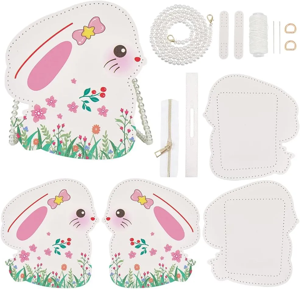 WADORN DIY PU Leather Shoulder Bag Making Kit, Rabbit-Shaped Women Crossbody Purse Making Tool Kit Handmade Handbag Sewing All Materials Personalized Mom Girlfriend Birthday Christmas Gift, White