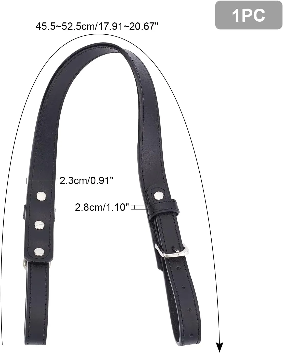 WADORN Leather Purse Strap Replacement, 17.9 Inch Adjustable Handbag Handles Strap Cowhide Leather Bag Handles DIY Bag Purse Making Accessories for Satchel Tote Crossbody Bag, Black