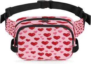 Waist Pack Bag Fanny Pack for Men & Women, Pink And Red Love Hears Valentine's Day Theme Sports Traveling Workout Casual Bag Bum Bags Crossbody Bags with Adjustable Belt