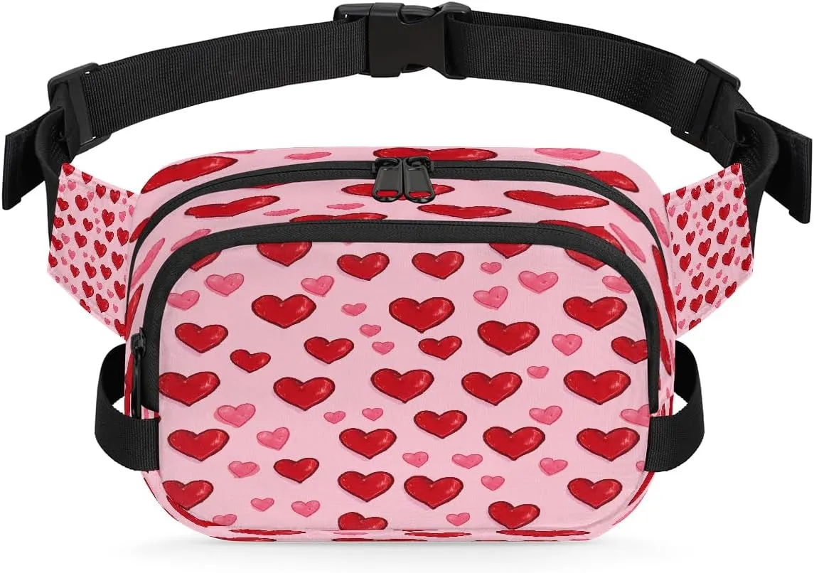 Waist Pack Bag Fanny Pack for Men & Women, Pink And Red Love Hears Valentine's Day Theme Sports Traveling Workout Casual Bag Bum Bags Crossbody Bags with Adjustable Belt