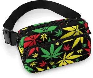 Waist Pack for Running, Jamaican Rasta Flag Color Leaf Leaves Fanny Pack for Women Men, Crossbody Belt Bag with Adjustable Strap for Hiking Workout Sports Travel