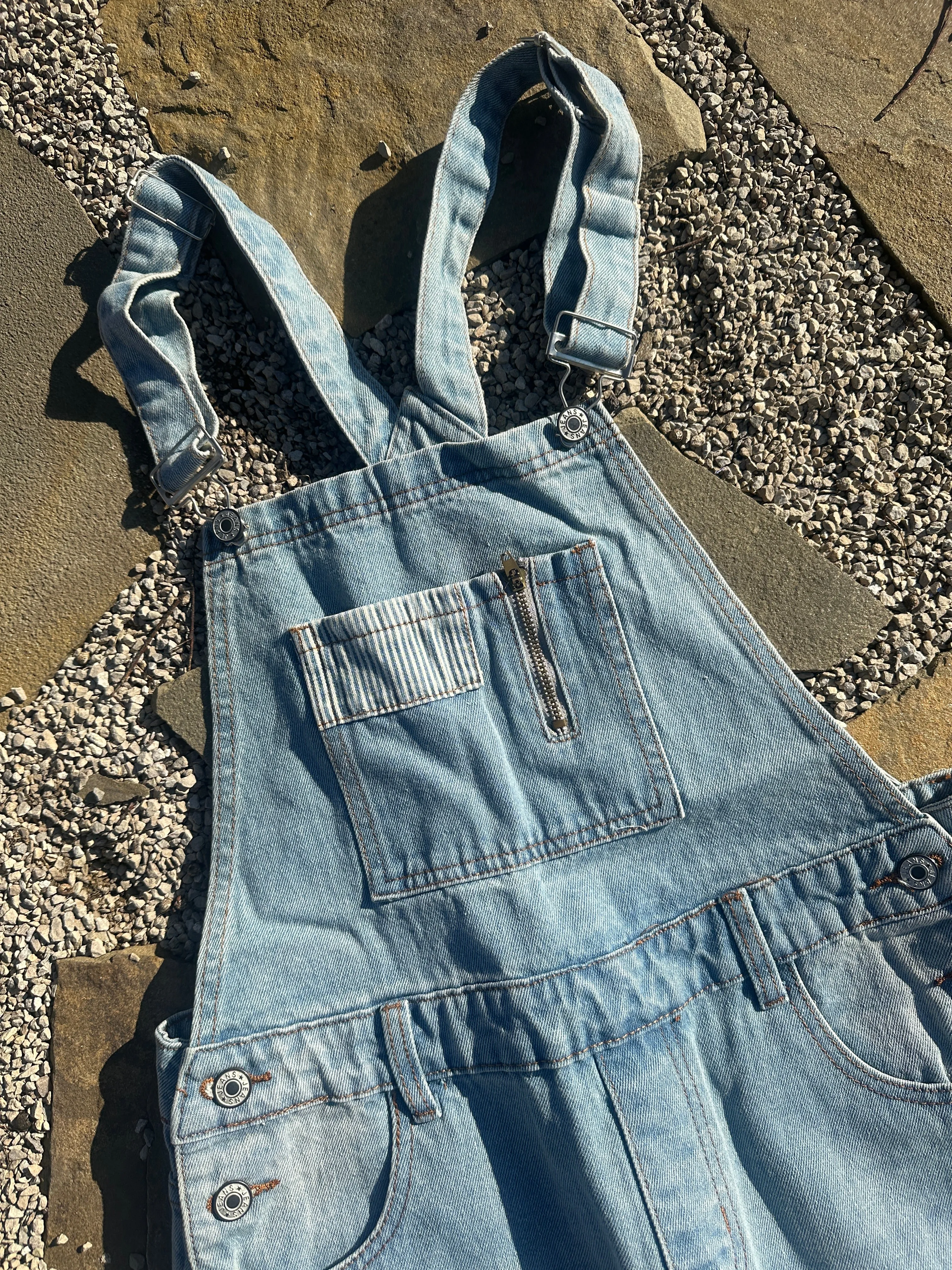 Washed Patchwork Denim Overalls