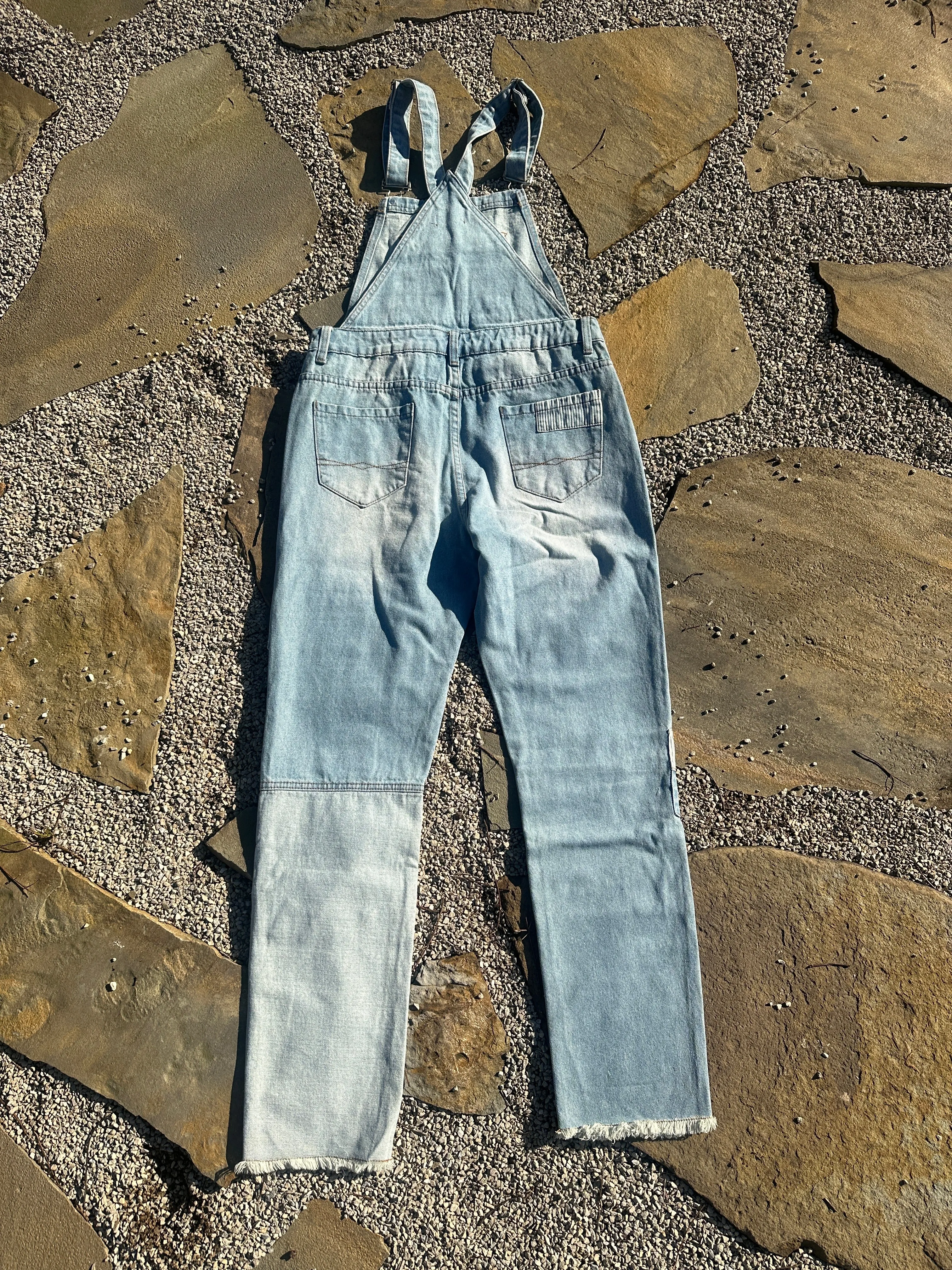 Washed Patchwork Denim Overalls