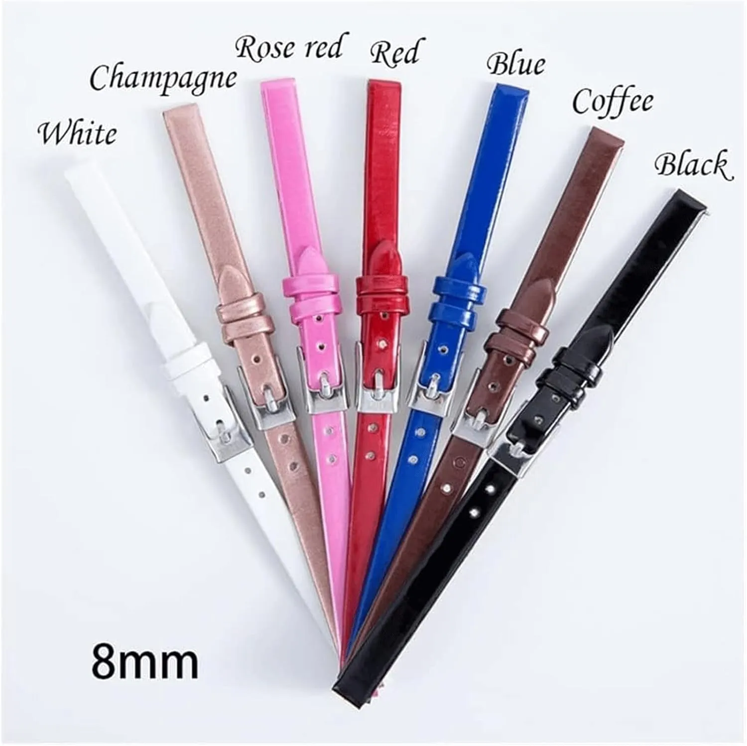 Watch Band Genuine Leather Watch Strap Wristband with Pin Buckle for Women Watch Straps, 8mm, Red
