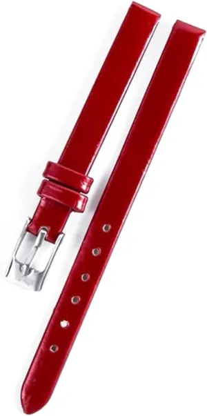 Watch Band Genuine Leather Watch Strap Wristband with Pin Buckle for Women Watch Straps, 8mm, Red