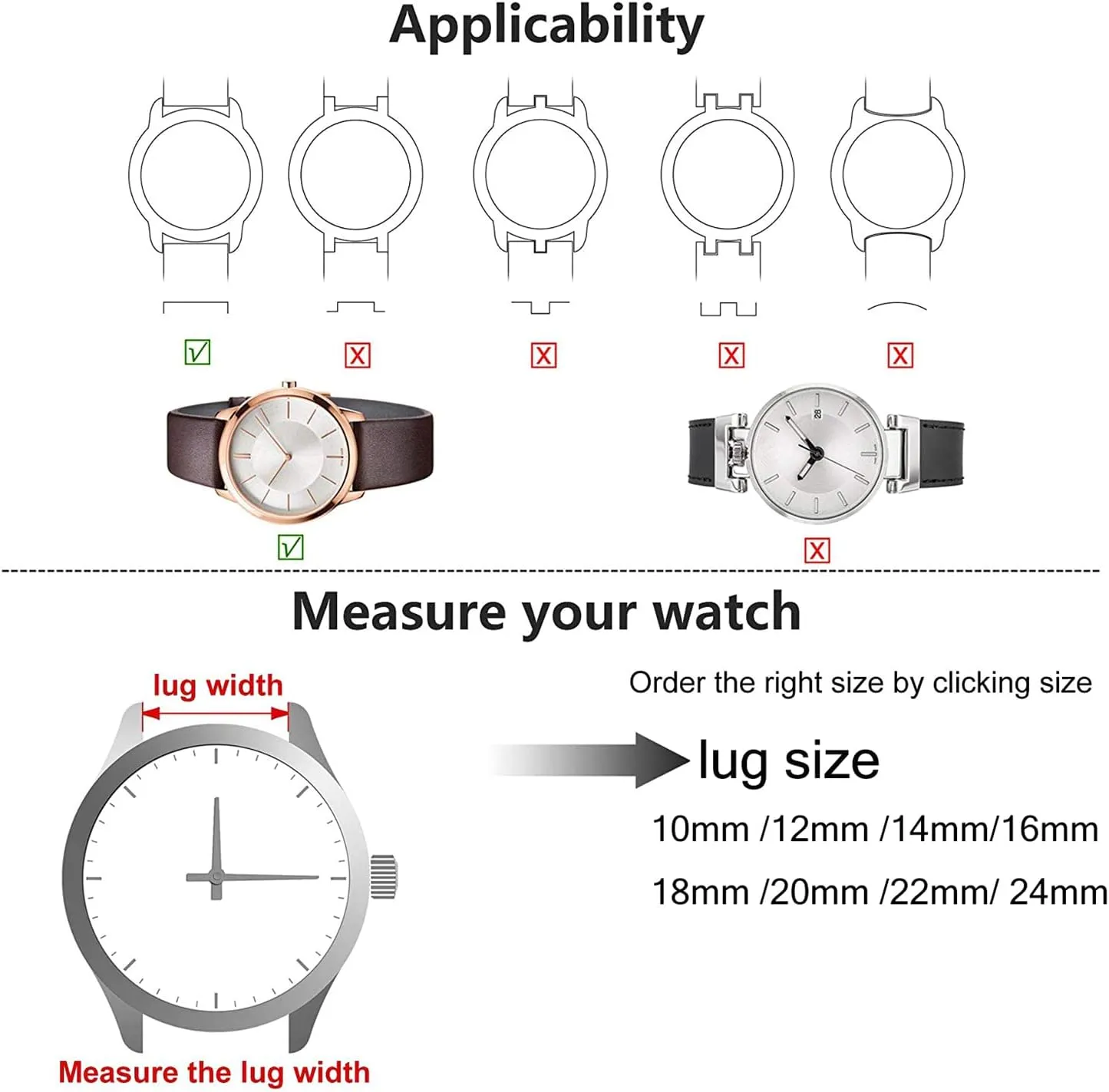 Watch straps,20mm/22mm Men Women Genuine Leather Watch Strap for Smart Watch Sport Wear-resistant Watchband Replacement