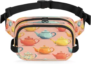 Watercolor Kettle Men's and Women's Waist Pack Crossbody Kettles Waist Pack Running Strap, Adjustable Shoulder Strap - For Hiking and Running Exercise Fitness