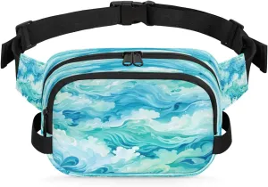 Watercolor Ocean Men's and Women's Waist Pack Crossbody Abstraction Ocean Waist Pack Running Strap, Adjustable Shoulder Strap - For Hiking and Running Exercise Fitness