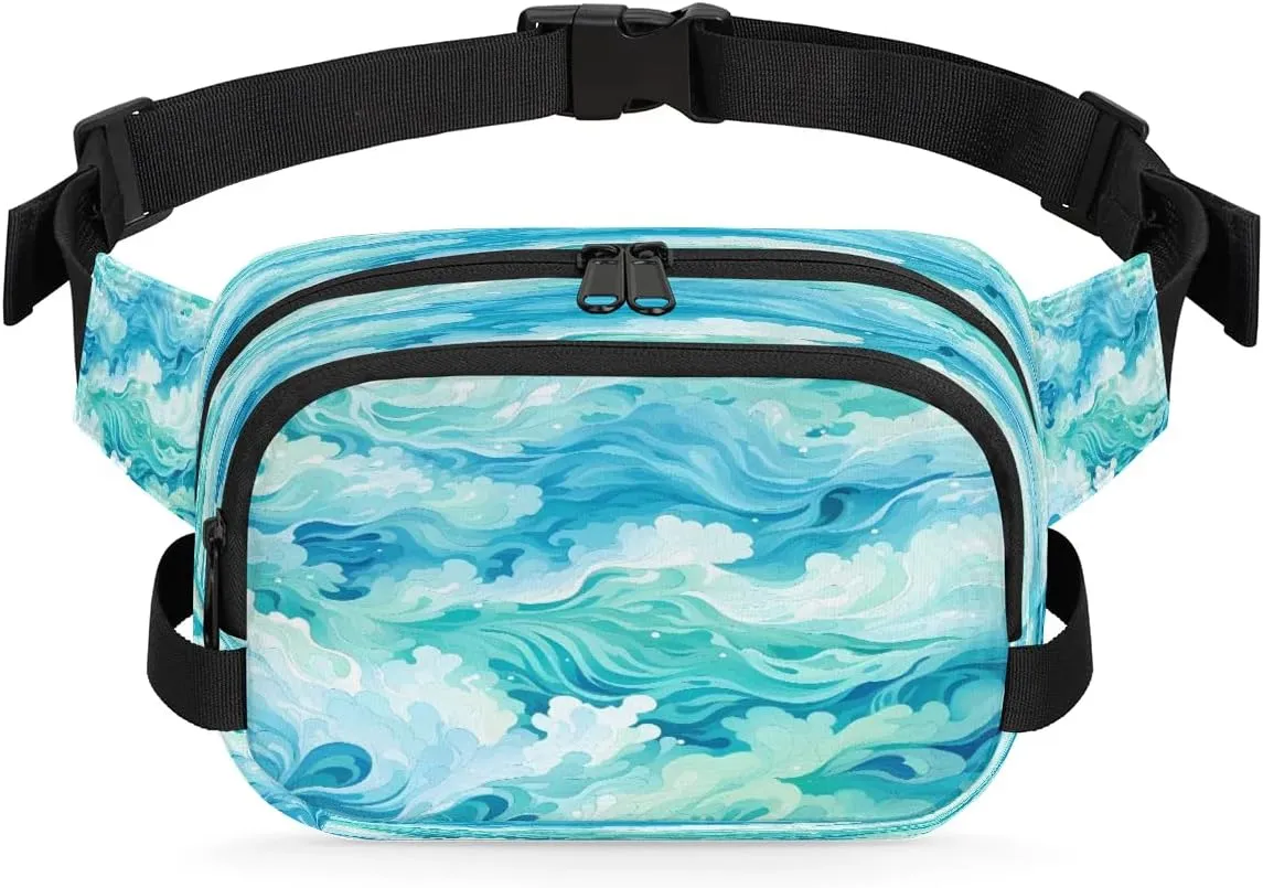 Watercolor Ocean Men's and Women's Waist Pack Crossbody Abstraction Ocean Waist Pack Running Strap, Adjustable Shoulder Strap - For Hiking and Running Exercise Fitness