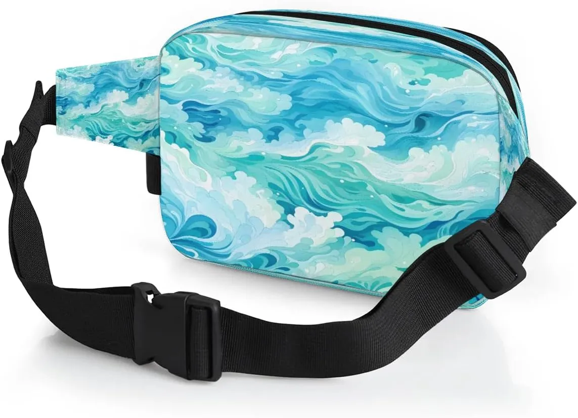 Watercolor Ocean Men's and Women's Waist Pack Crossbody Abstraction Ocean Waist Pack Running Strap, Adjustable Shoulder Strap - For Hiking and Running Exercise Fitness