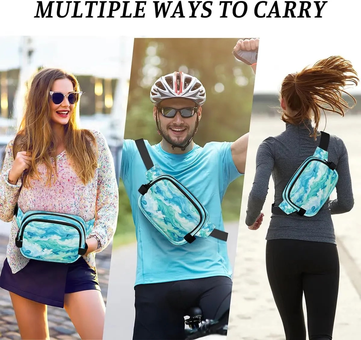 Watercolor Ocean Men's and Women's Waist Pack Crossbody Abstraction Ocean Waist Pack Running Strap, Adjustable Shoulder Strap - For Hiking and Running Exercise Fitness