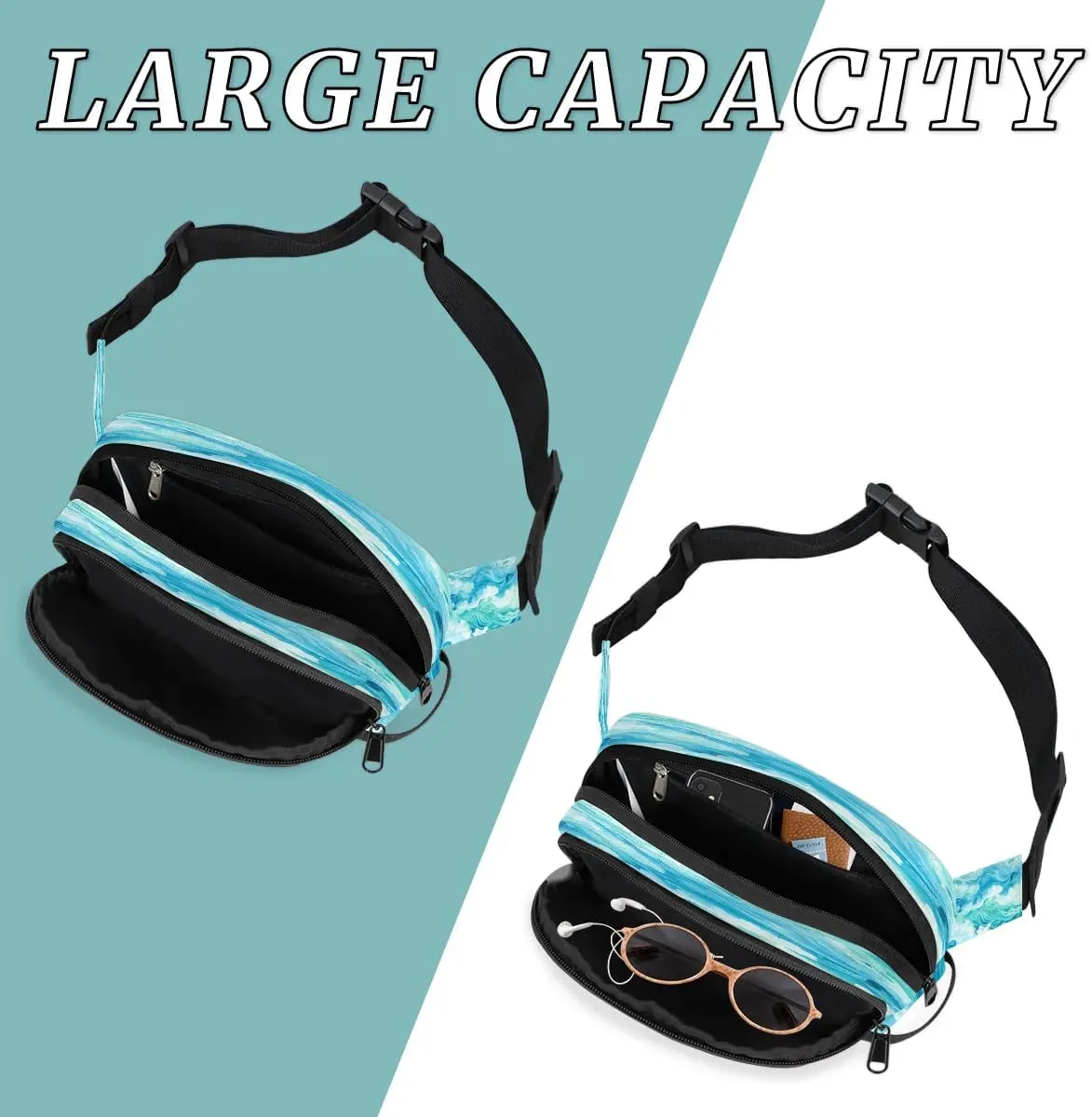 Watercolor Ocean Men's and Women's Waist Pack Crossbody Abstraction Ocean Waist Pack Running Strap, Adjustable Shoulder Strap - For Hiking and Running Exercise Fitness