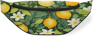 Watercolour Lemon Flower Leaves Fanny Pack for Women Men Waist Pack Crossbody Bag with Adjustable Belt for Travel Hiking Running Cycling Festivals