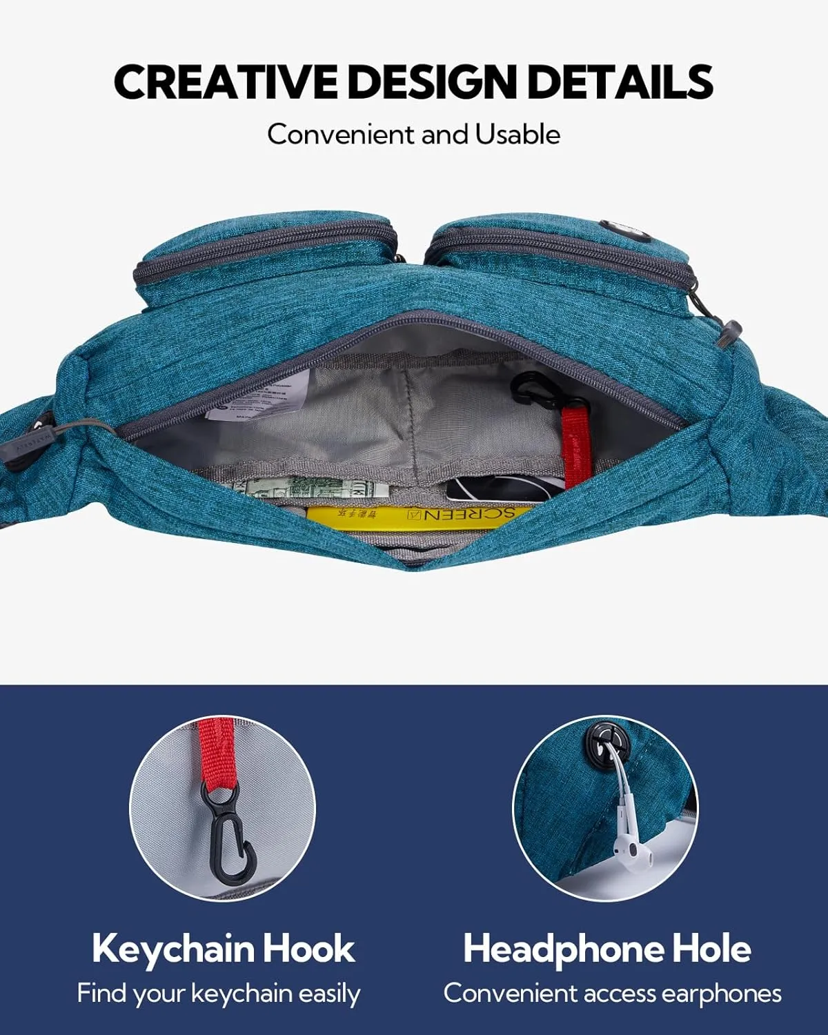 WATERFLY Fanny Pack Waist Bag: Travel Hip Pouch Bum Bag Plus Size Crossbody Fannie Pack Adjustable Belt Waistpack Phanny Fannypack for Man Woman Hiking Walking Jogging