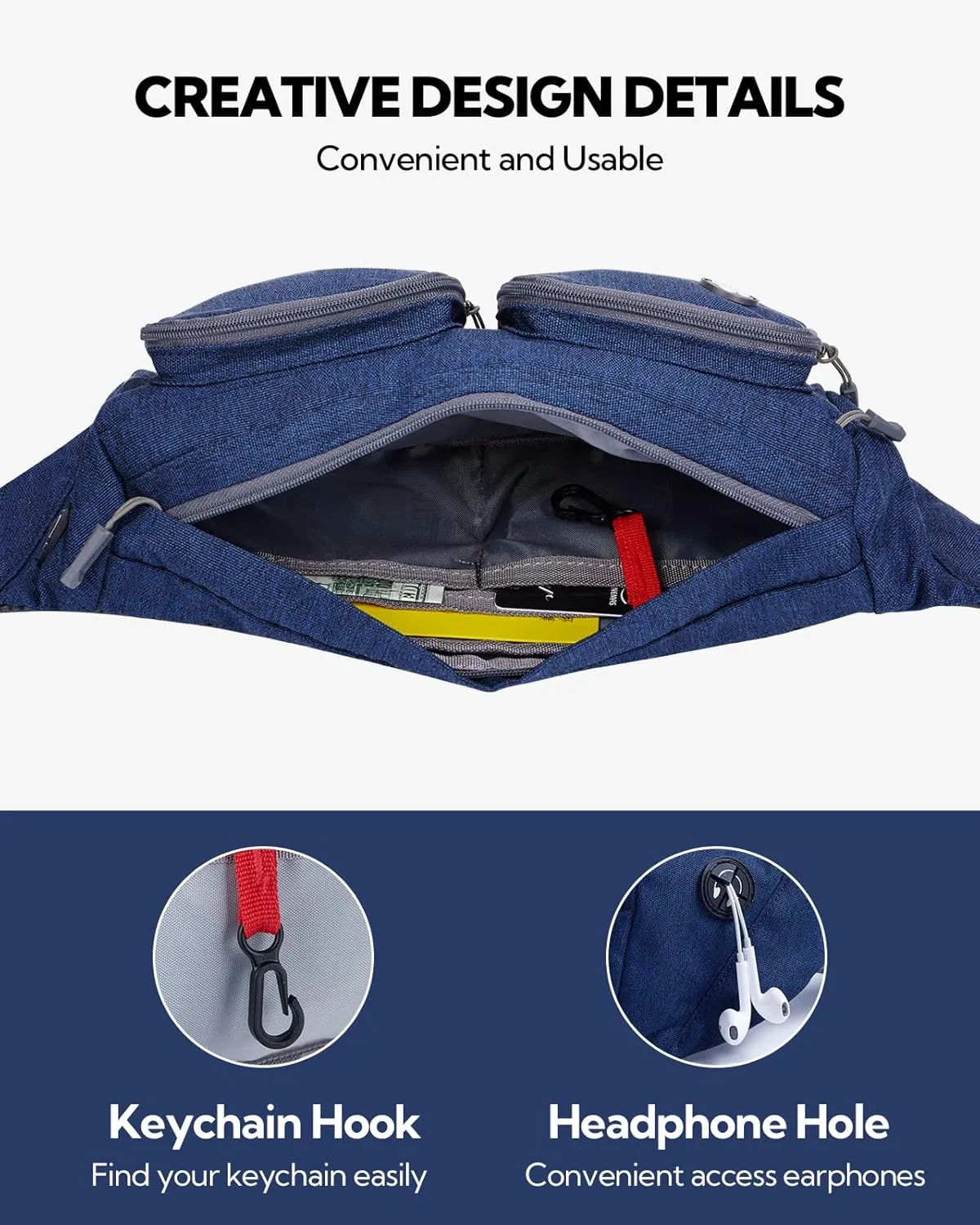 WATERFLY Fanny Pack Waist Bag: Travel Hip Pouch Bum Bag Plus Size Crossbody Fannie Pack Adjustable Belt Waistpack Phanny Fannypack for Man Woman Hiking Walking Jogging
