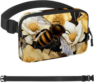 Waterproof Fanny Pack Black Belt Bag with Adjustable Strap for Women and Men,Bees Collect Honey Crossbody Fanny Bag with Zipper for Hiking Running Travel