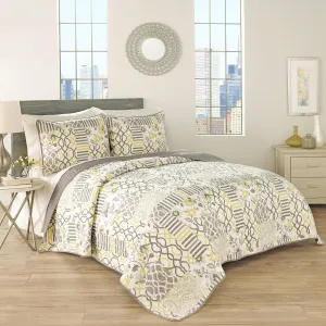 Waverly Traditions Set in Spring 3 Piece Quilted Pattern Bedding Set, Queen Bed Set with 2 Pillow Shams and Quilt, All Season and Machine Washable Queen Quilt Bedding Set, Sterling