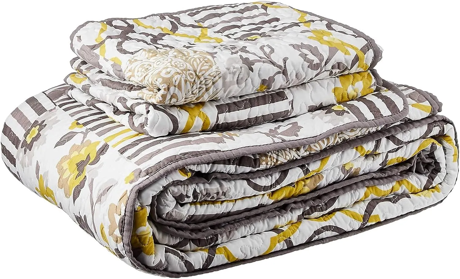Waverly Traditions Set in Spring 3 Piece Quilted Pattern Bedding Set, Queen Bed Set with 2 Pillow Shams and Quilt, All Season and Machine Washable Queen Quilt Bedding Set, Sterling
